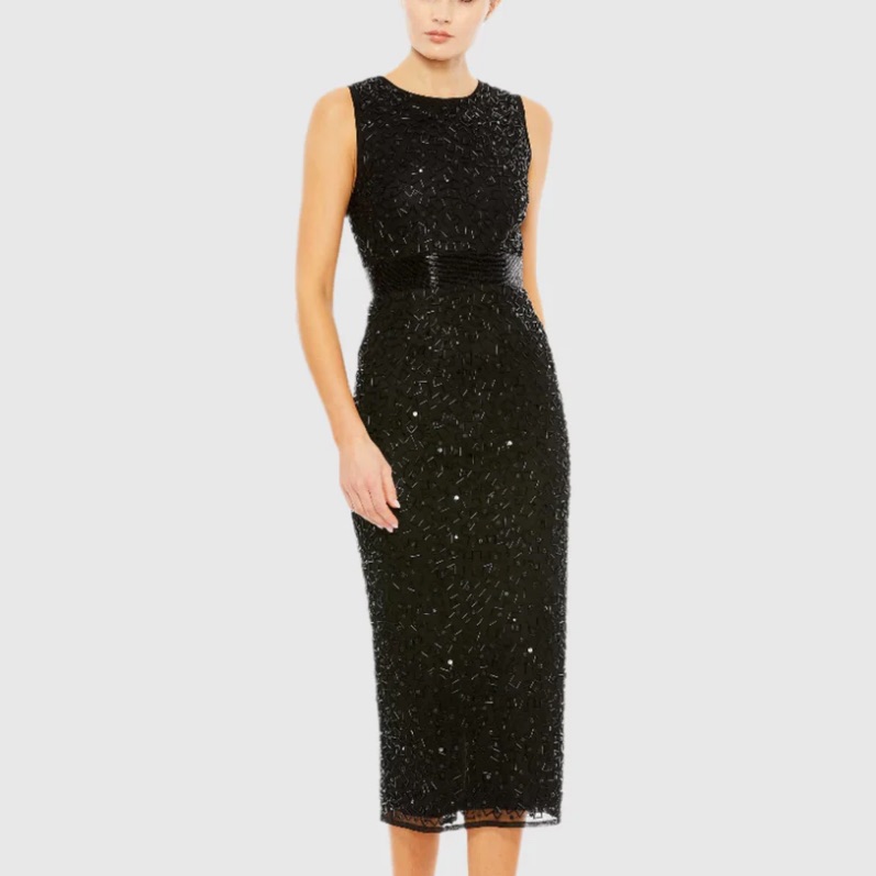 Mac Duggal Black Geometric Hand Embellished Sleeveless A-Line Dress Nwt Size 8